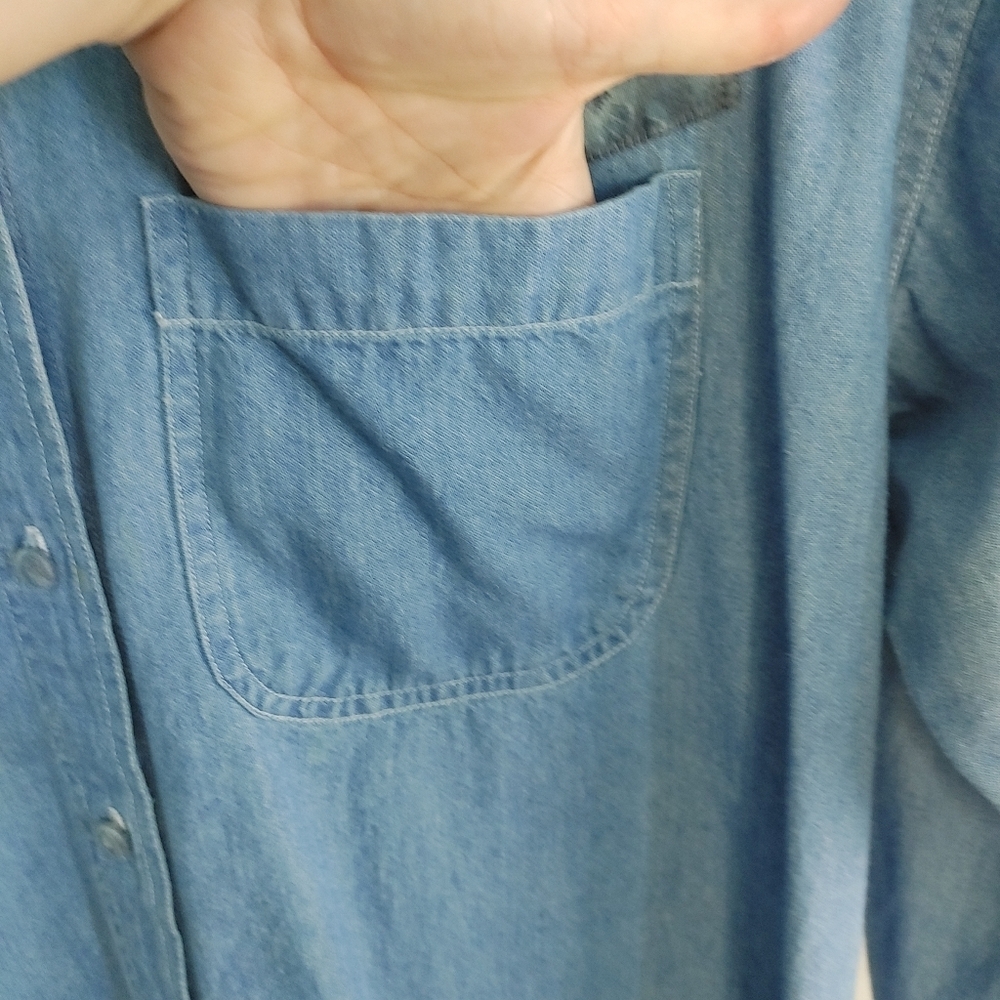 Blue Diamond Virginia Beach Denim Shirt M Lace Applique Vintage Chambray Cottage - Picture 11 of 14